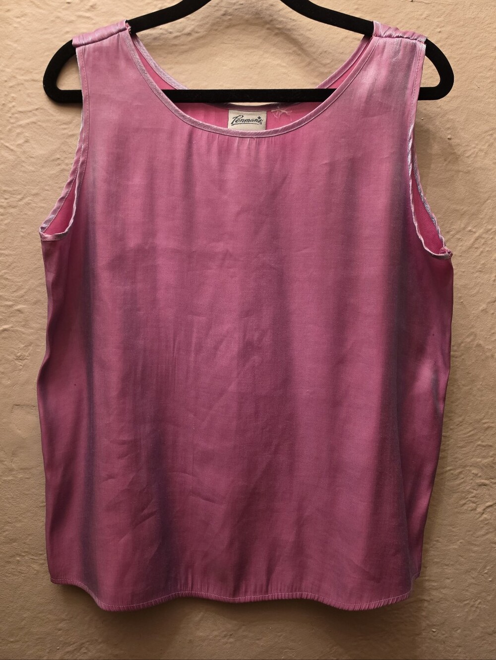 Vintage 80s/90s Pink Satin Shell Tank Top Iridescent Sleeveless Blouse M